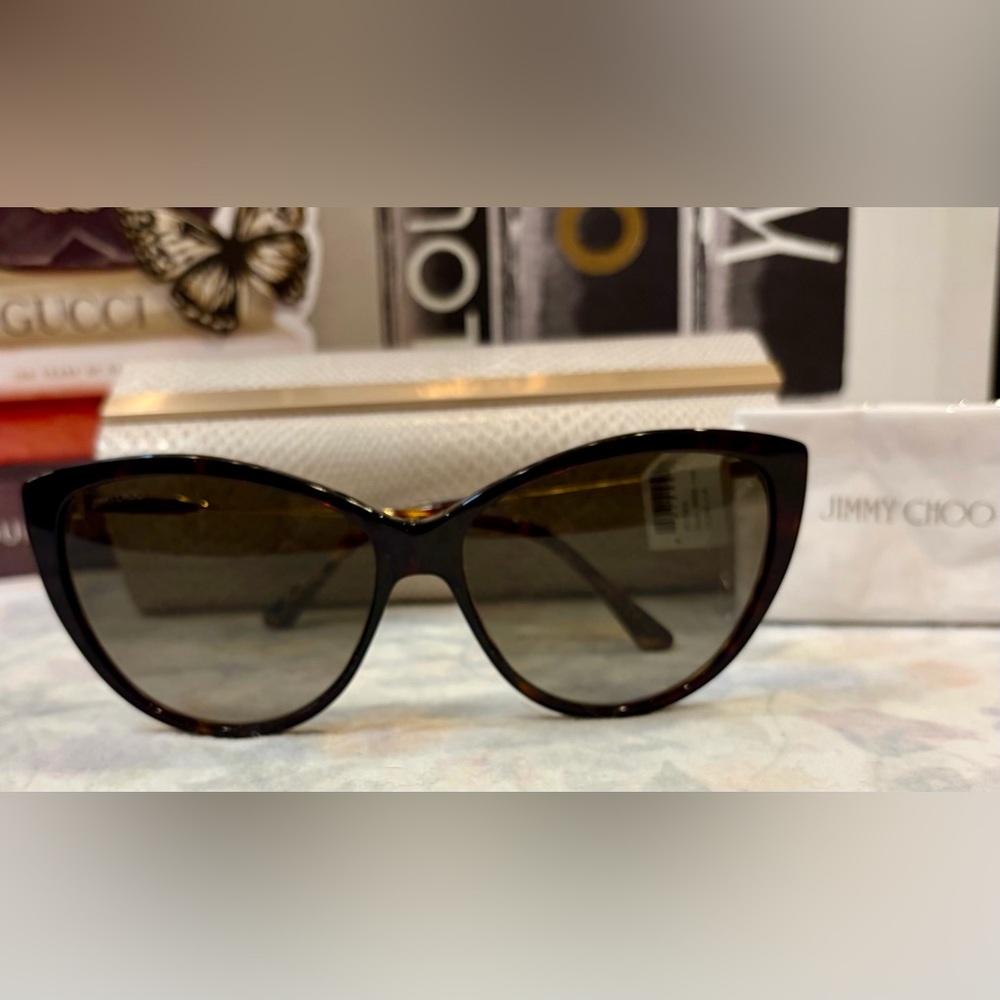 NWOT JIMMY CHOO Cat Eye Sunglasses - Black Tortoiseshell Frame, Brown Lenses